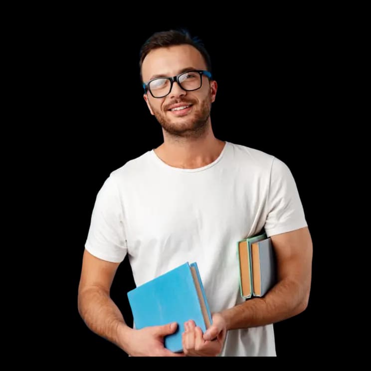 main section person holding books